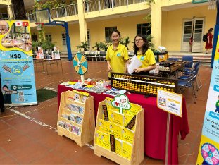 Our booth in the schoolyard